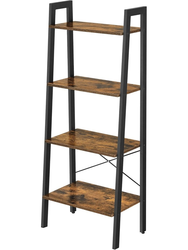 Libreria Vertical en Forma de Escalera con Cuatro Niveles Marco de Metal Estilo Industrial Marron Rustico Negro