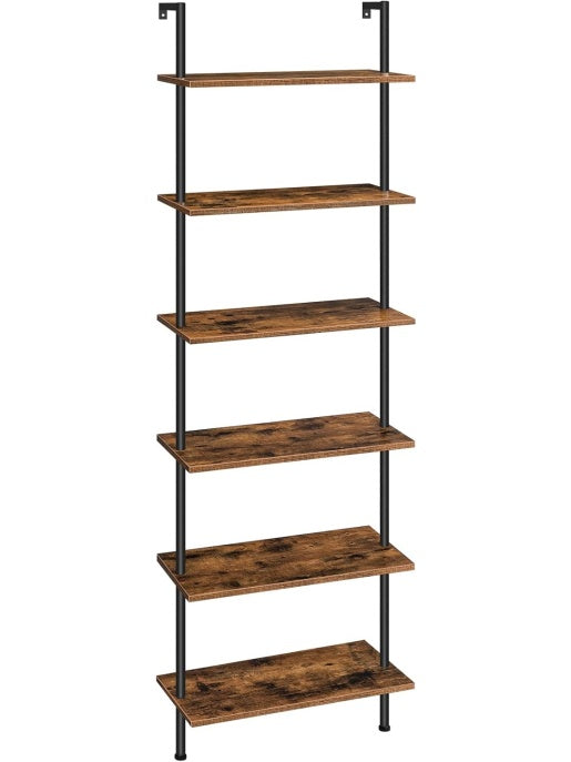 Estanteria Industrial de Seis Niveles con Baldas de Madera y Estructura Metalica para Oficina y Salon