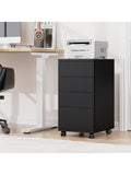 Carrito Auxiliar de Trabajo con Soporte para Impresora Cuatro Cajones y Estructura de Almacenamiento Negro