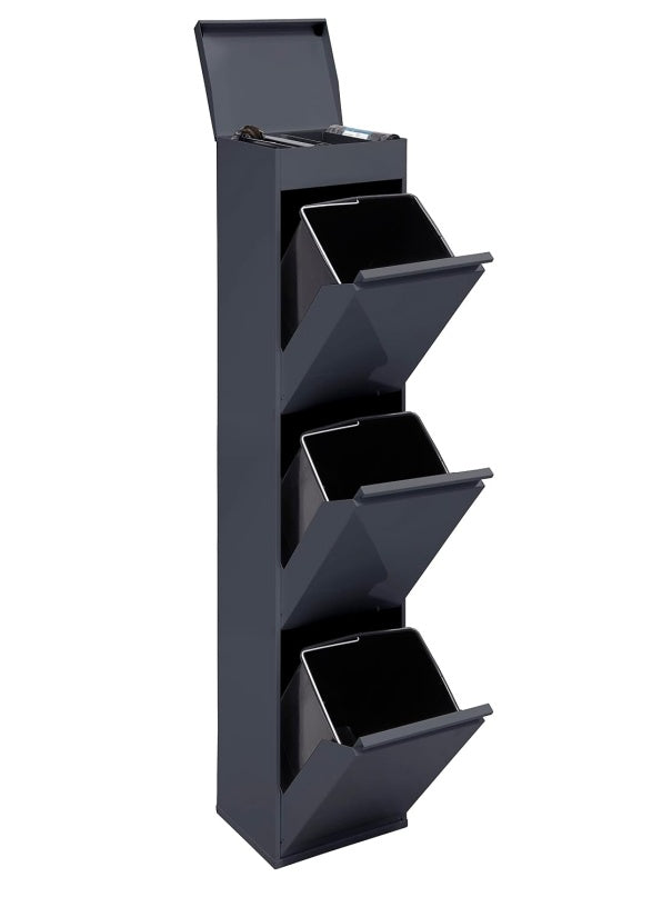 Cubo Metalico de Reciclaje con Tres Compartimentos y Bandeja Superior de Organizacion