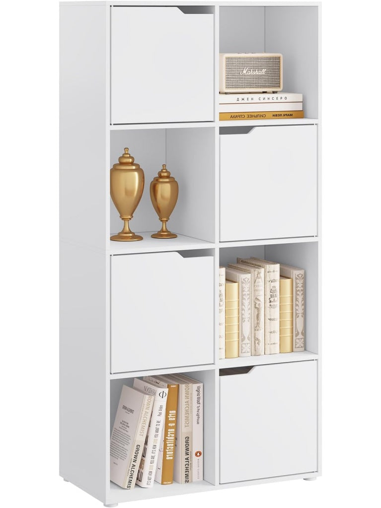 Libreria Modular con Ocho Cubos y Puertas para Organizacion de Libros en Estudio Dormitorio y Salon Blanco