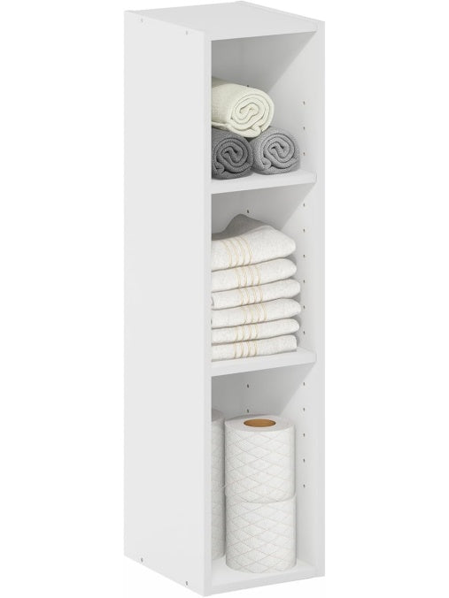 Estanteria Vertical de Tres Niveles con Diseno Estrecho para Salon Dormitorio y Despacho Blanco