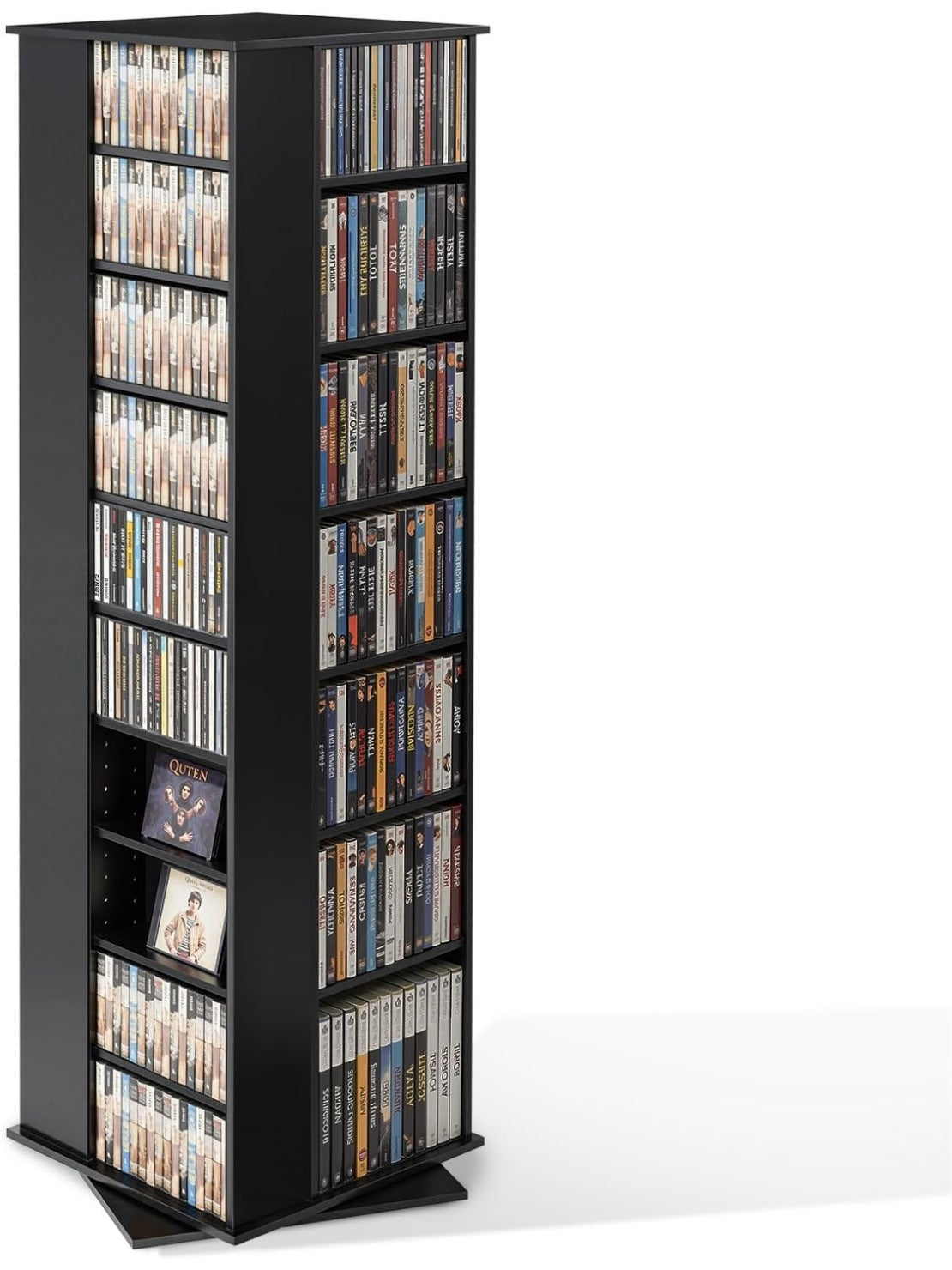 Torre Multimedia Giratoria con 34 Compartimentos para Guardar CD, DVD, Libros y Videojuegos