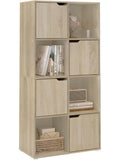Mueble Libreria de Ocho Cubos con Puertas para Organizacion de Libros y Accesorios Roble Claro