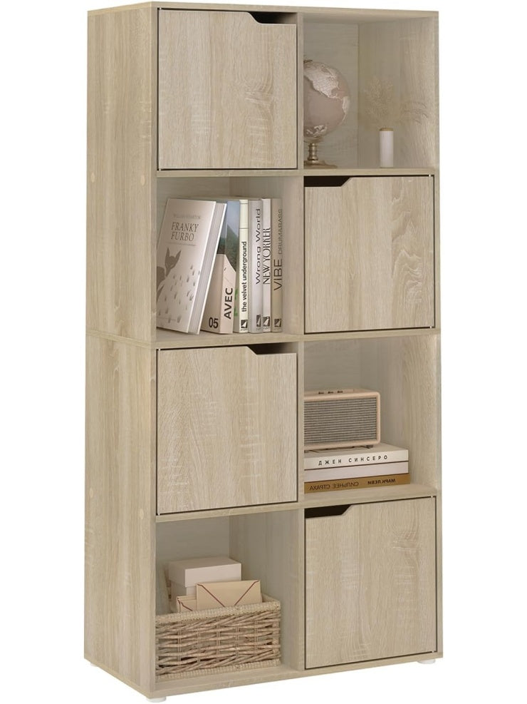 Mueble Libreria de Ocho Cubos con Puertas para Organizacion de Libros y Accesorios Roble Claro