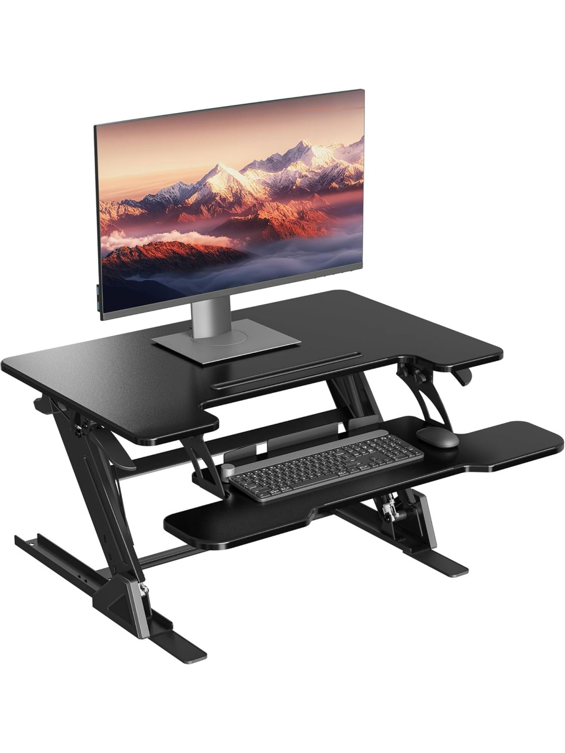 Elevador de Escritorio Ajustable con Plataforma para Dos Monitores y Sistema de Resorte
