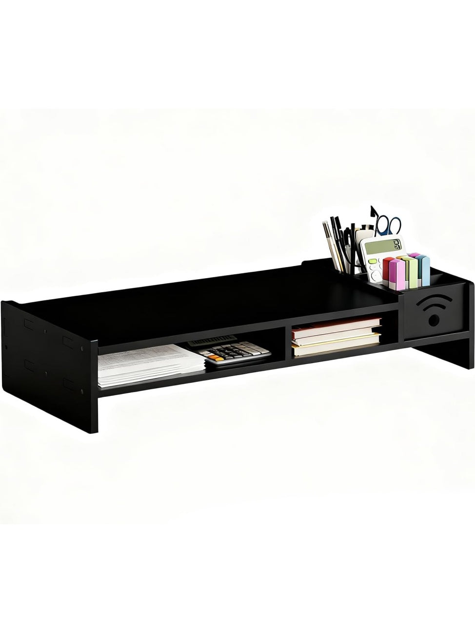 Soporte de monitor de dos niveles con organizador de almacenamiento para escritorio de oficina