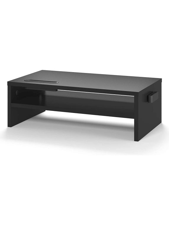 Elevador de monitor de madera con dos niveles gestion de cables y ranura para telefono